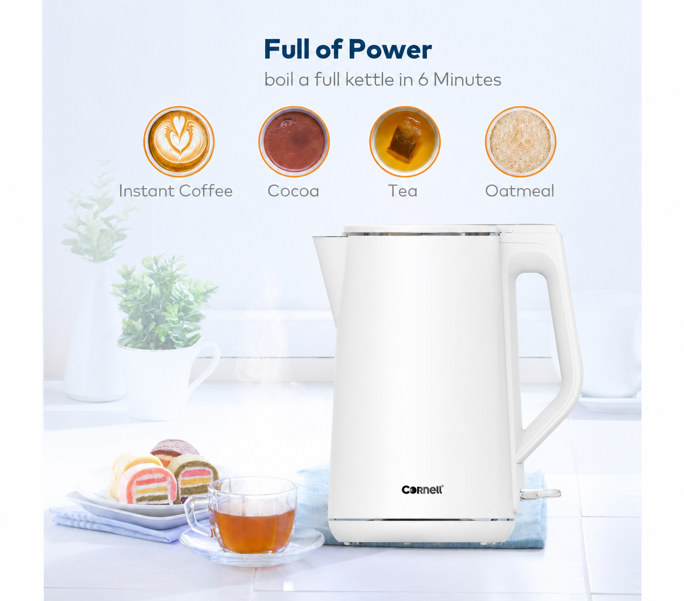 Cornell Cordless Cool Touch Jug Kettle 1.5L White | CJK-E150SSW