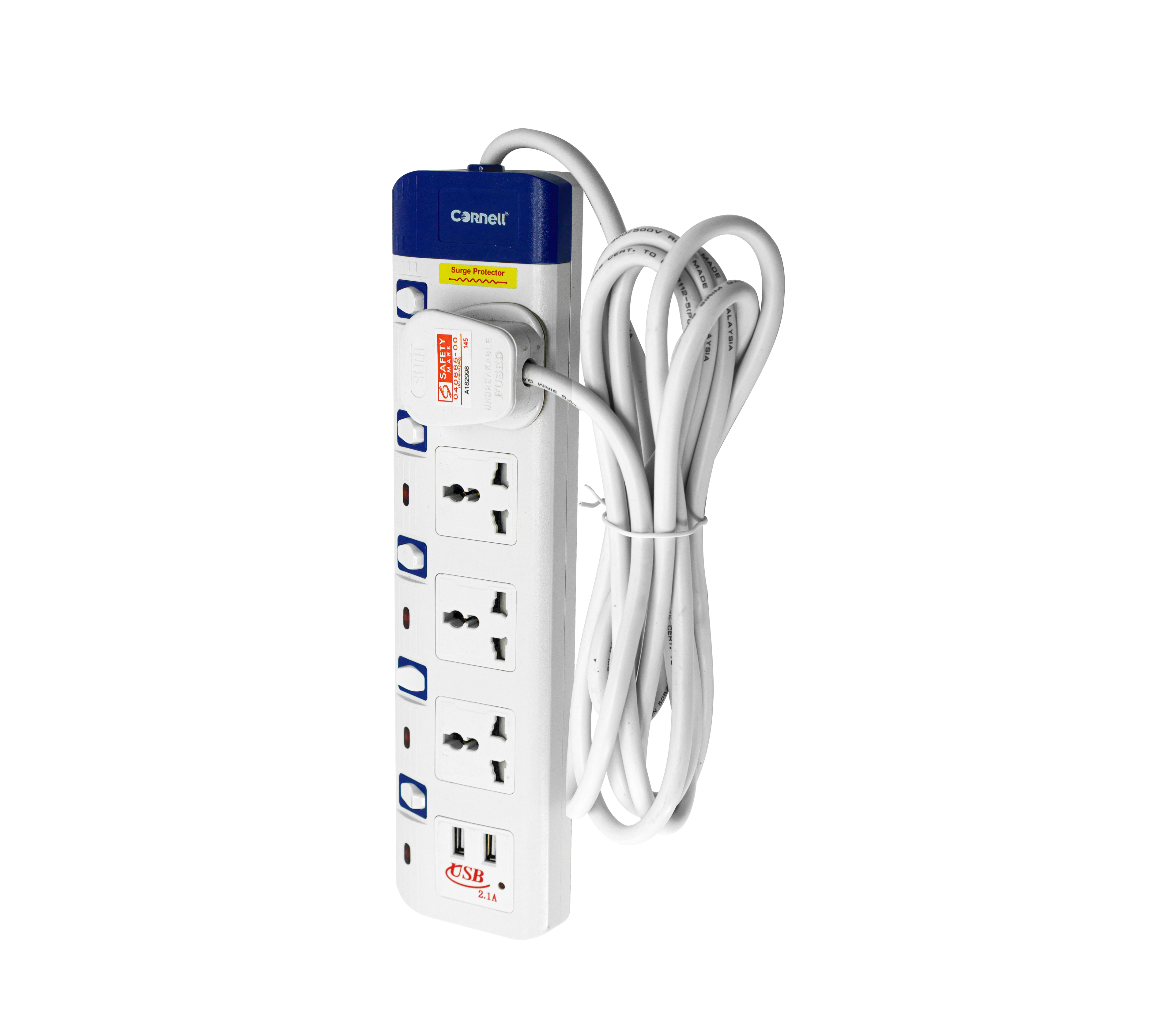 Cornell 4 Way Neon Multi Portable Socket with 2xUSB – 3M | CPS-E4020NUS-3M