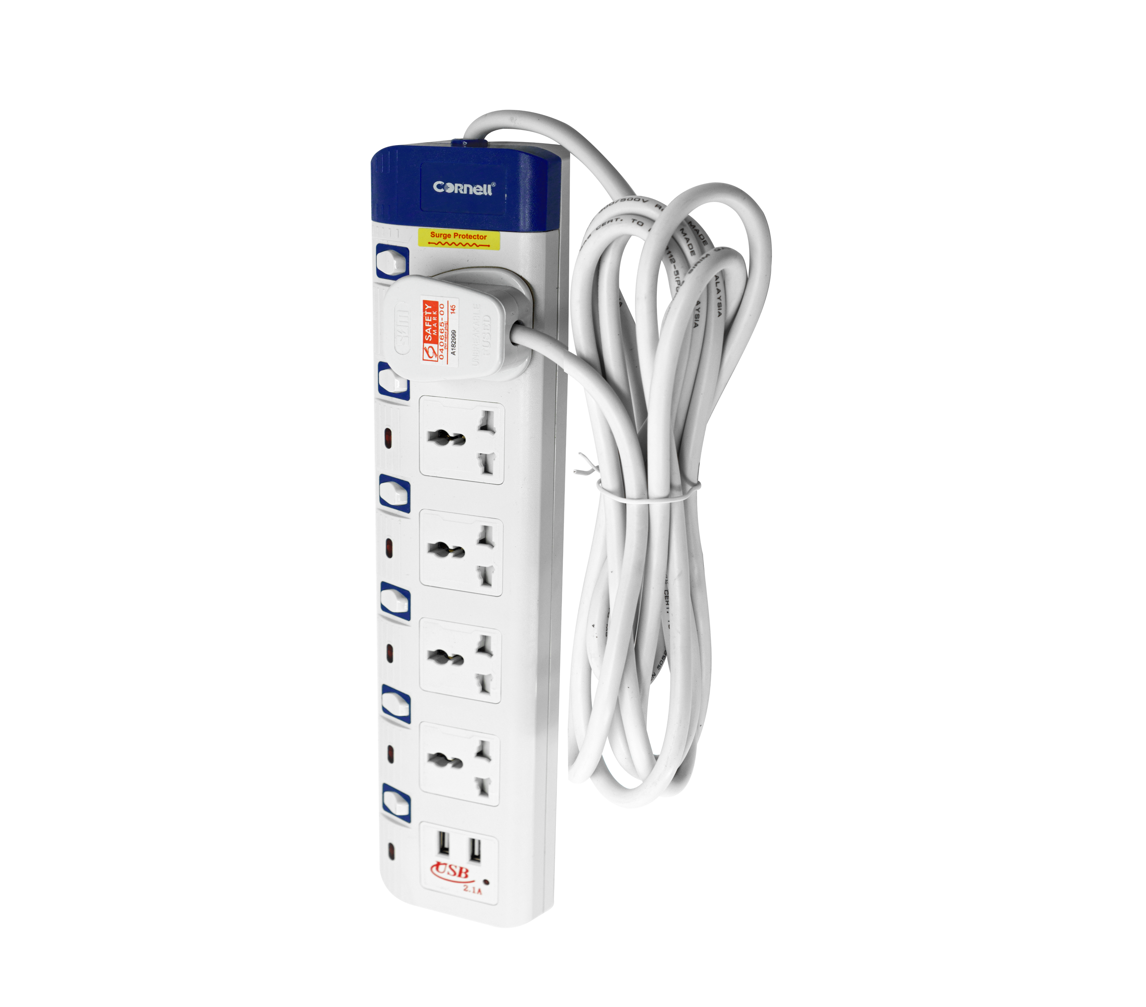 Cornell 5 Way Neon Multi Portable Socket with 2xUSB – 3M | CPS-E5020NUS-3M
