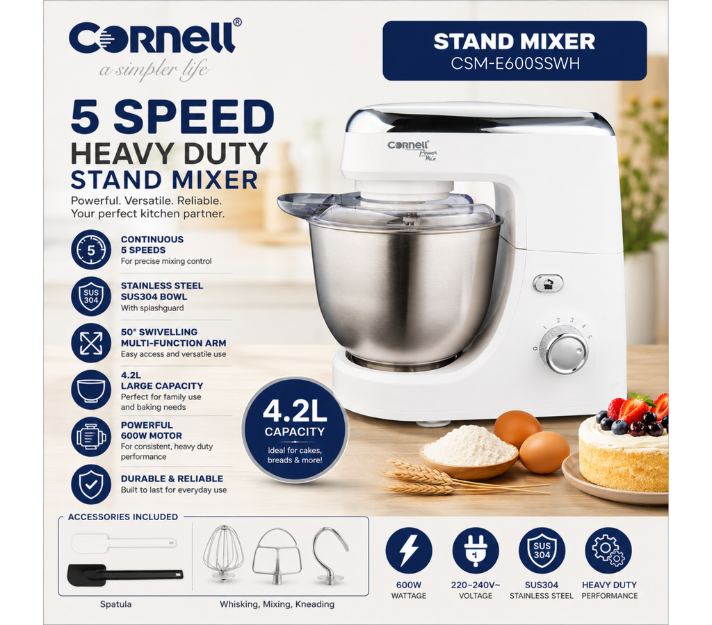 Cornell Heavy Duty Stand Mixer 4.2L | CSM-E600SSWH
