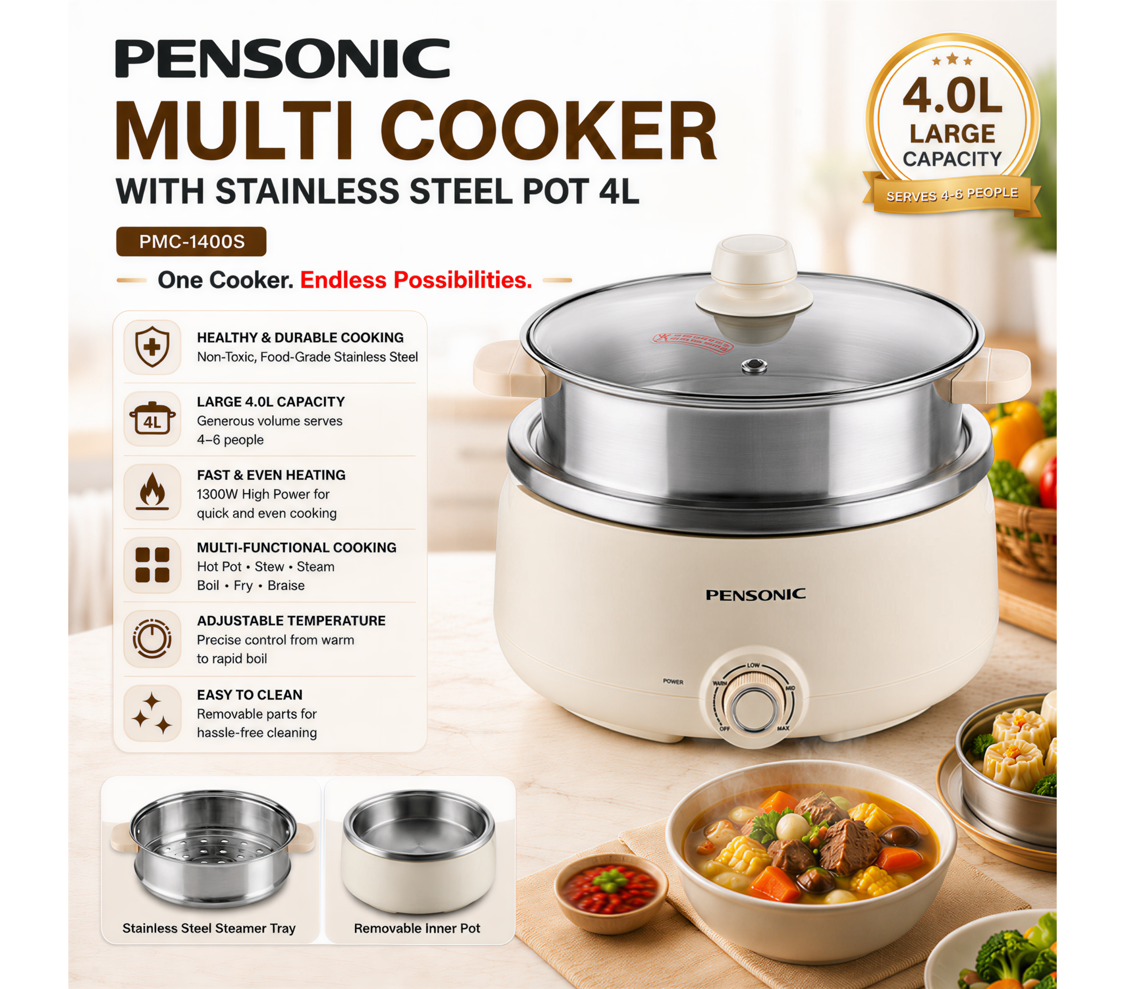 Pensonic Multi Cooker 4.0L | PMC-1400S